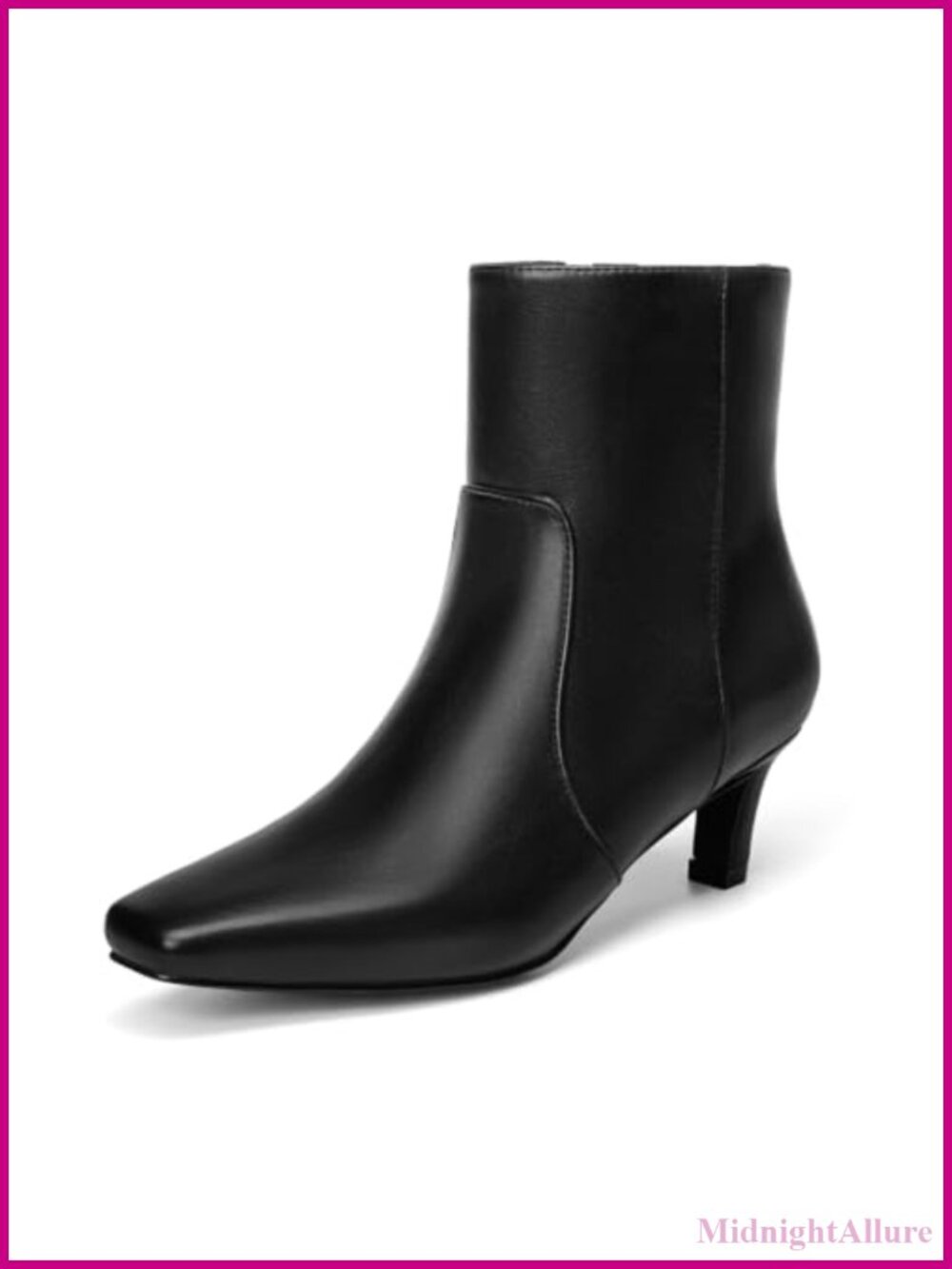 Womens Ankle Boots Square Toe Faux Leather Low Block Heel Side Zipper